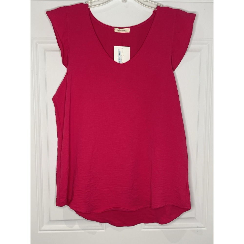 NWT Cotton Bleu Women's Small Fuchsia Cap Sleeved All Day Every Day Top Hot Pink